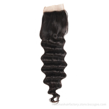 100% Human Hair 120 Density Middle Part Peruvian Loose Deep Wave Silk Top Lace Closure